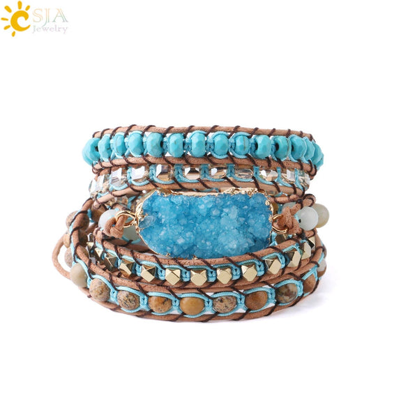 Bohemian Irregular Natural Crystal Ore Hand Woven Winding Bracelet Minimalist Unisex Bracelet