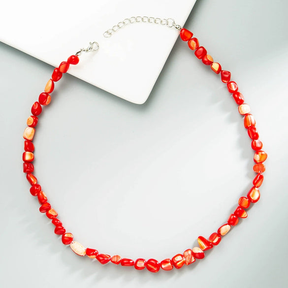 Bohemian Irregular Shell Necklace Vintage Simple Handmade Beaded Ball Chain Jewelry