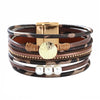 Bohemian Leopard Pu Leather Alloy Beaded Buckle Artificial Pearls Gold Plated Silver Plated Women'S Bracelets