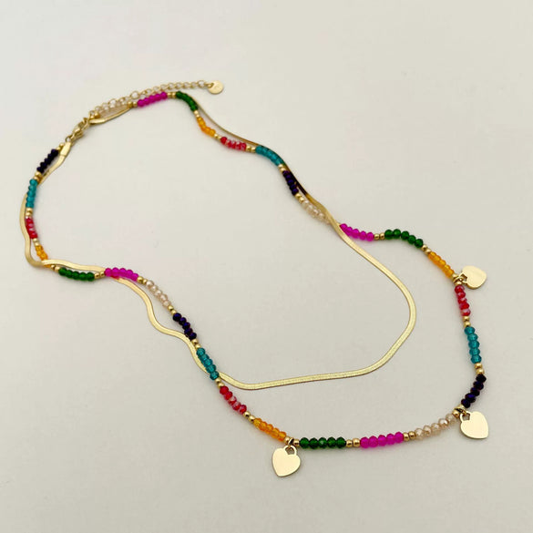 Bohemian Literary Style Heartshaped Stainless Steel Handbeaded Pendant Doublelayer Blade Necklace With Electroplating