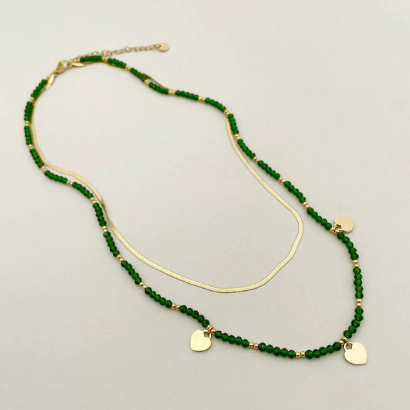 Bohemian Literary Style Heartshaped Stainless Steel Handbeaded Pendant Doublelayer Blade Necklace With Electroplating