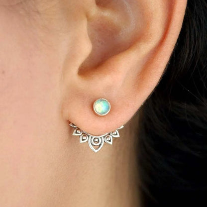 Bohemian Lotus Earrings Female Opal Earrings Front And Rear Combination Dual-use Earrings