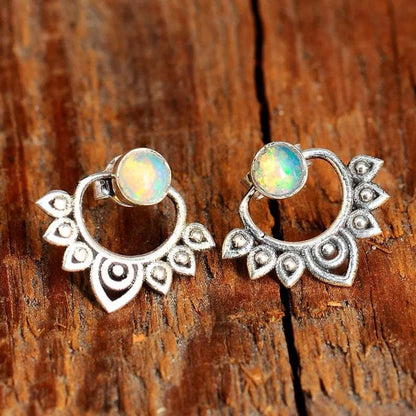 Bohemian Lotus Earrings Female Opal Earrings Front And Rear Combination Dual-use Earrings