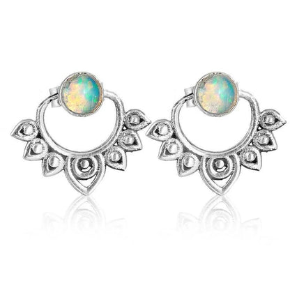 Bohemian Lotus Earrings Female Opal Earrings Front And Rear Combination Dual-use Earrings