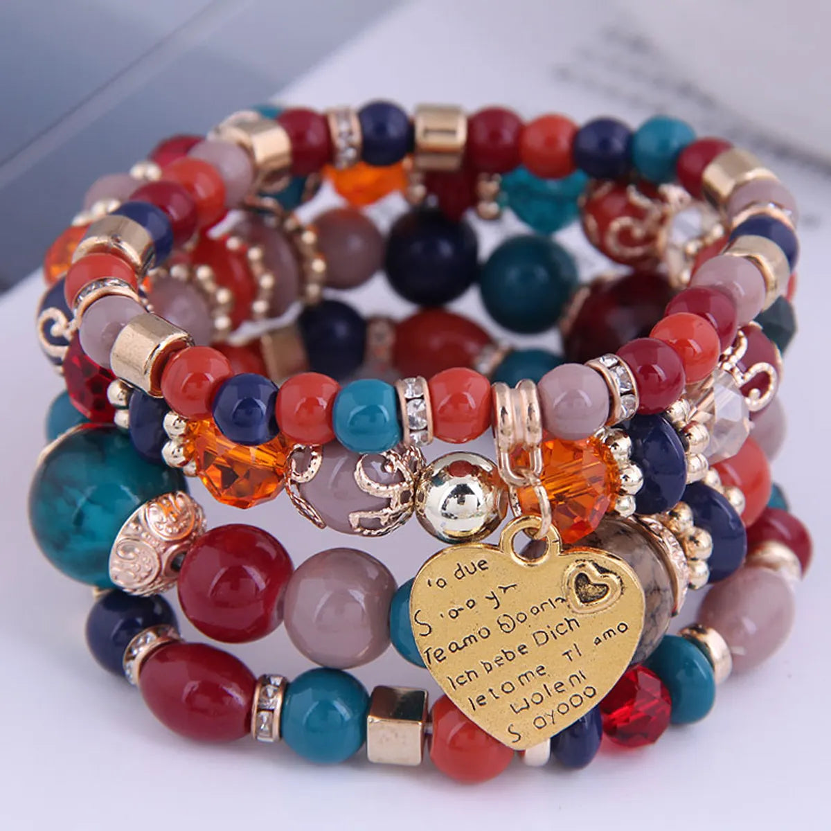 Bohemian Metal Peach Heart Multi-Layer Bracelet