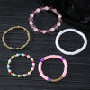Bohemian Mixed Material Geometric Hand Knitted Elastic Rope Stacking Style Bracelet With Gold Beads