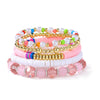 Bohemian Mixed Material Geometric Hand Knitted Elastic Rope Stacking Style Bracelet With Gold Beads