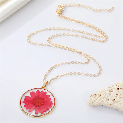 Bohemian Natural Dried Flower Transparent Round Resin Necklace