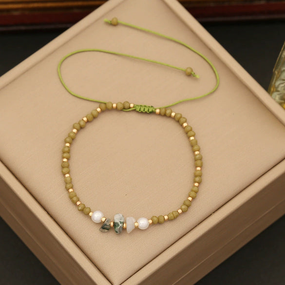 Bohemian Natural Stone And Artificial Crystal Handmade Woven Beaded Bracelet For Women