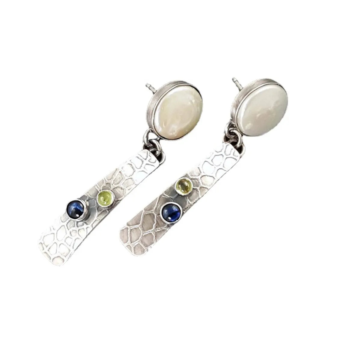 Bohemian Pearl Shell Earrings Diamond Peridot Earrings