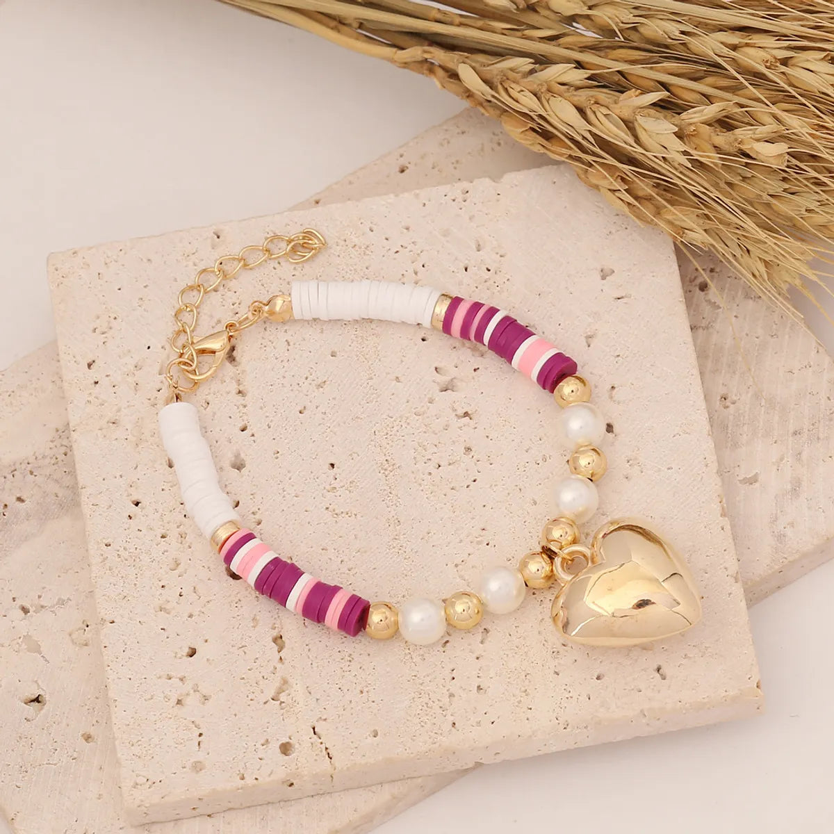 Wholesale Jewelry Bohemian Heart Imitation Pearl No Inlaid 18K Gold Plated Bracelets