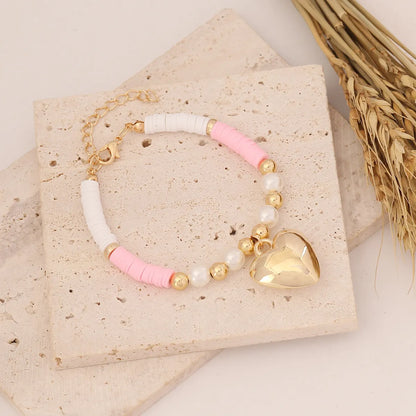 Wholesale Jewelry Bohemian Heart Imitation Pearl No Inlaid 18K Gold Plated Bracelets