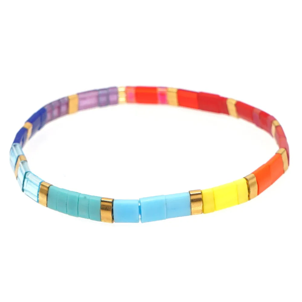 Ins Bohemian Rainbow Special-Interest Design Tila Bead Handmade Beaded Personality All-Match Twin Small Bracelet