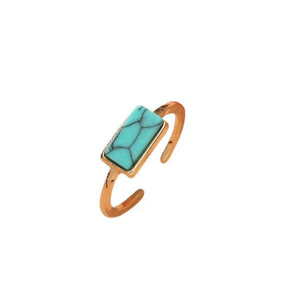 Bohemian Retro Alloy Rectangular Turquoise Inlay Open Toe Ring Geometric Adjustable Fashion Foot Ring For Women