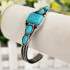 Bohemian Retro Turquoise Carved Geometric Open Adjustable Alloy Bracelet With Electroplating