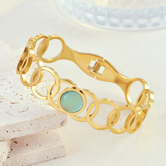 Bohemian Round 304 Stainless Steel Opal Bangle In Bulk