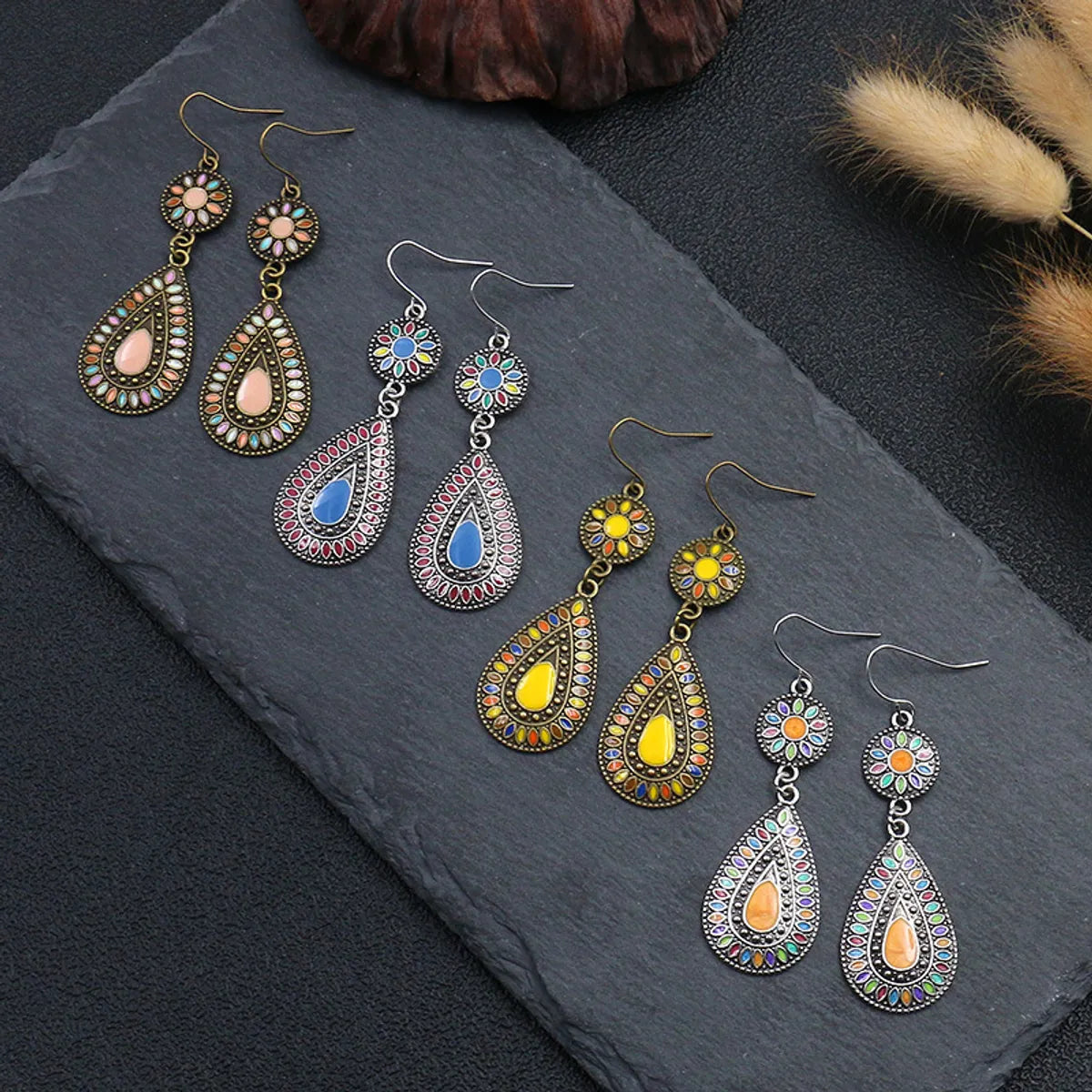 Bohemian Round Water Droplets Alloy Enamel Women'S Drop Earrings