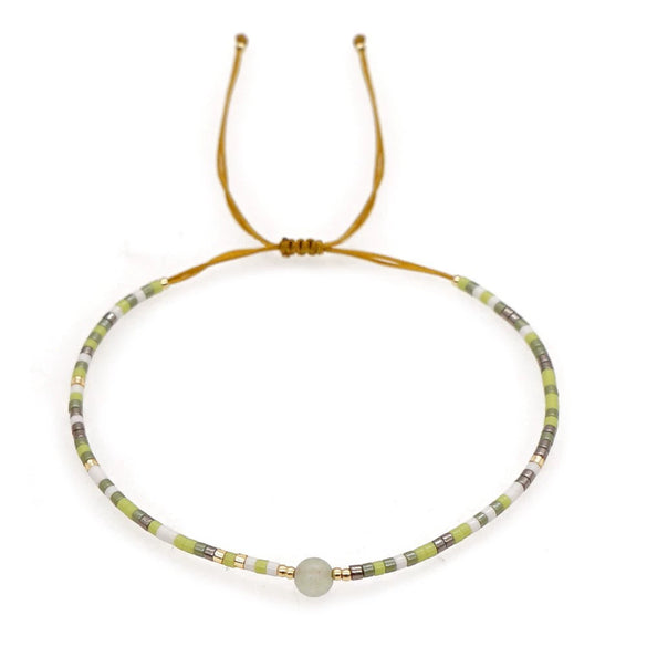 Bohemian Semi Precious Stone Beaded Glass Glaze Handmade Colorful Lucky Stone Rice Beads Adjustable Unisex Couple Stacked Bracelet