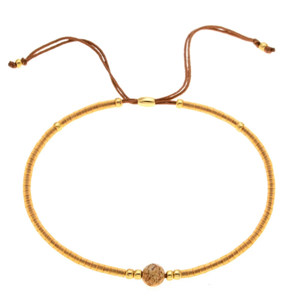 Bohemian Semi Precious Stone Beaded Glass Glaze Handmade Colorful Lucky Stone Rice Beads Adjustable Unisex Couple Stacked Bracelet