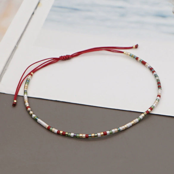 Bohemian Semi Precious Stone Beaded Glass Glaze Handmade Colorful Lucky Stone Rice Beads Adjustable Unisex Couple Stacked Bracelet