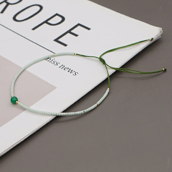 Bohemian Semi Precious Stone Beaded Glass Glaze Handmade Colorful Lucky Stone Rice Beads Adjustable Unisex Couple Stacked Bracelet