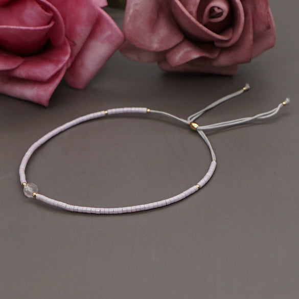 Bohemian Semi Precious Stone Beaded Glass Glaze Handmade Colorful Lucky Stone Rice Beads Adjustable Unisex Couple Stacked Bracelet