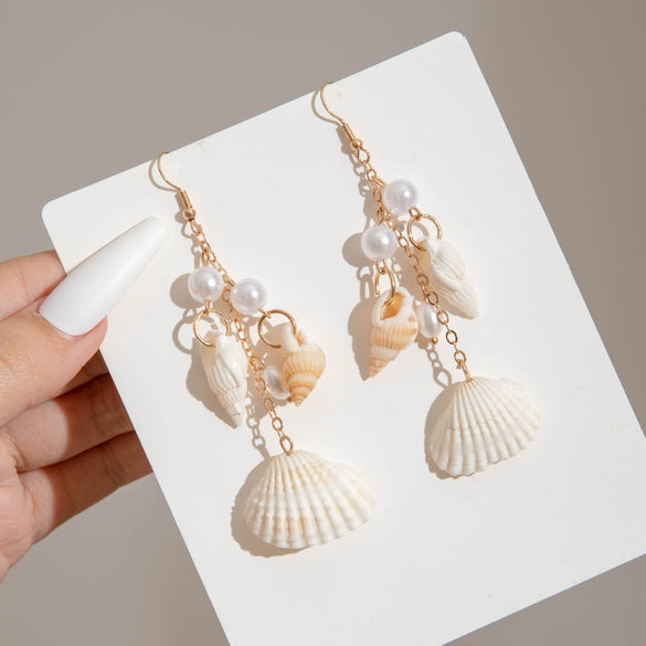Bohemian Shell Conch Earrings With Starfish Pendant Handmade Acrylic Beach Wind Long Earrings For Women