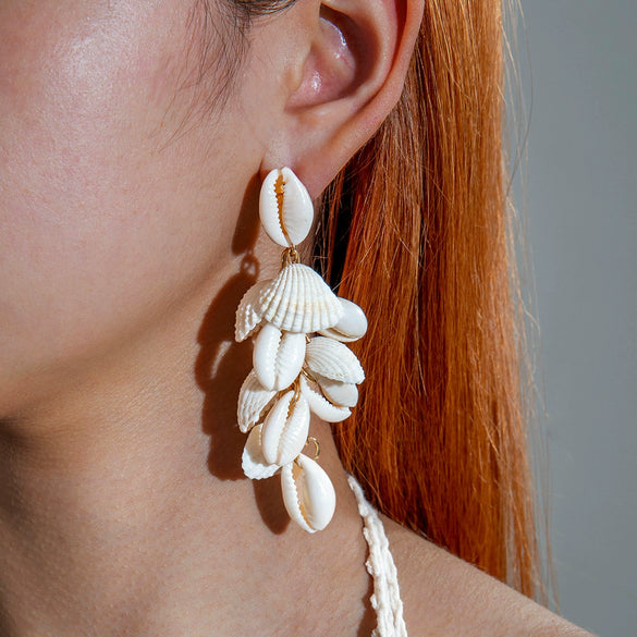 Bohemian Shell Conch Earrings With Starfish Pendant Handmade Acrylic Beach Wind Long Earrings For Women