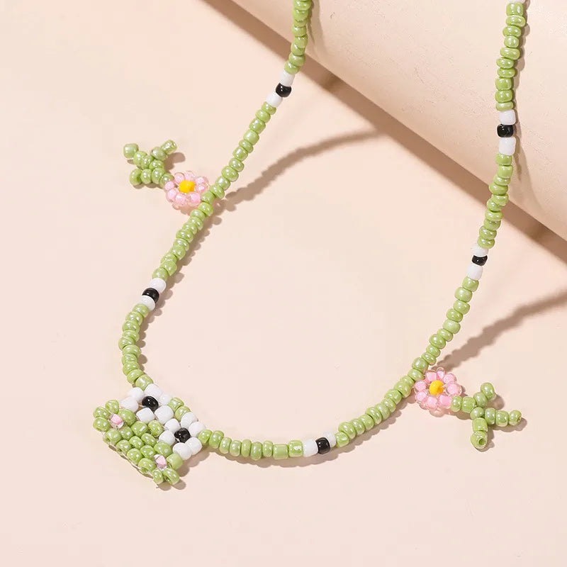 Bohemian Simple Hand-Woven Flower Frog Necklace Female