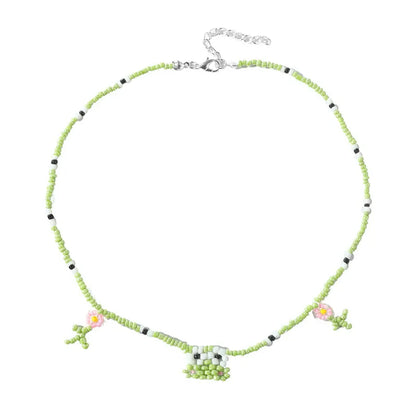 Bohemian Simple Hand-Woven Flower Frog Necklace Female