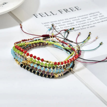 Bohemian Solid Color Natural Stone Drawstring Bracelets