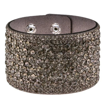 Bohemian Solid Color Velvet Pu Leather Inlay Rhinestones Women'S Bracelets