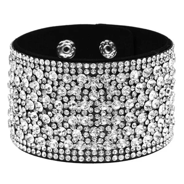 Bohemian Solid Color Velvet Pu Leather Inlay Rhinestones Women'S Bracelets