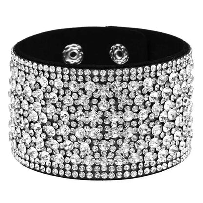 Bohemian Solid Color Velvet Pu Leather Inlay Rhinestones Women'S Bracelets