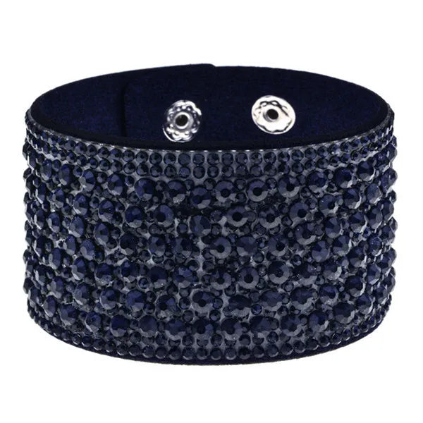 Bohemian Solid Color Velvet Pu Leather Inlay Rhinestones Women'S Bracelets