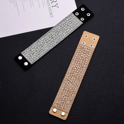 Bohemian Solid Color Velvet Pu Leather Inlay Rhinestones Women'S Bracelets