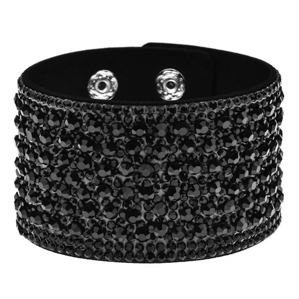 Bohemian Solid Color Velvet Pu Leather Inlay Rhinestones Women'S Bracelets