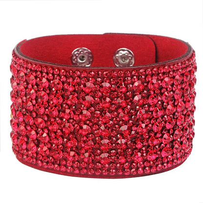 Bohemian Solid Color Velvet Pu Leather Inlay Rhinestones Women'S Bracelets