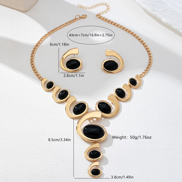 Bohemian Spiral Snail Pendant Yshaped Necklace And Earring Set For Women Electroplated Zinc Alloy Oval Jewelry