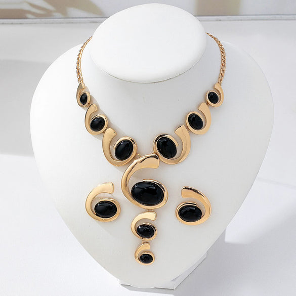Bohemian Spiral Snail Pendant Yshaped Necklace And Earring Set For Women Electroplated Zinc Alloy Oval Jewelry