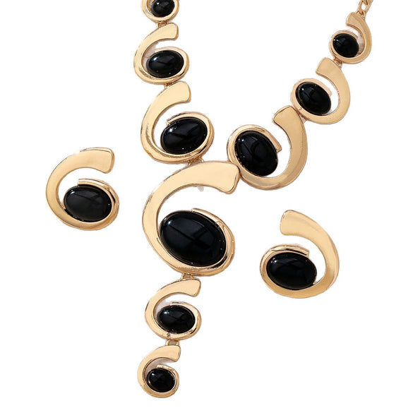 Bohemian Spiral Snail Pendant Yshaped Necklace And Earring Set For Women Electroplated Zinc Alloy Oval Jewelry