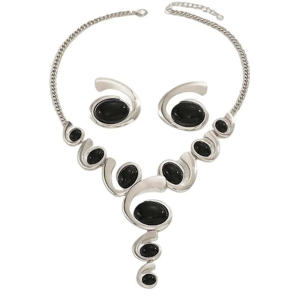 Bohemian Spiral Snail Pendant Yshaped Necklace And Earring Set For Women Electroplated Zinc Alloy Oval Jewelry