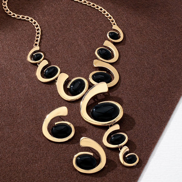 Bohemian Spiral Snail Pendant Yshaped Necklace And Earring Set For Women Electroplated Zinc Alloy Oval Jewelry