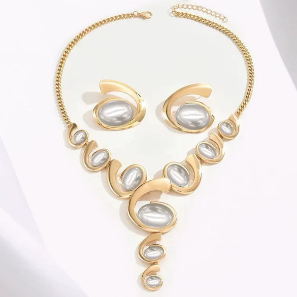 Bohemian Spiral Snail Pendant Yshaped Necklace And Earring Set For Women Electroplated Zinc Alloy Oval Jewelry