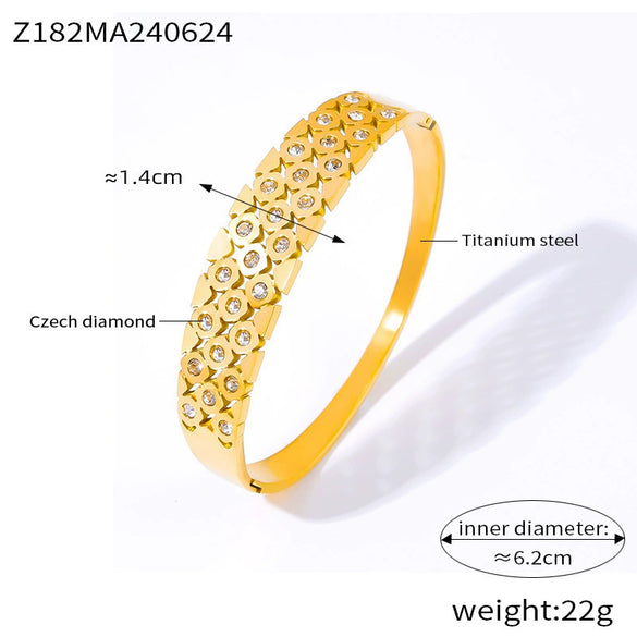 Bohemian Square Diamond Set Simple Light Luxury Niche Titanium Steel 18K Gold Plated Bracelet