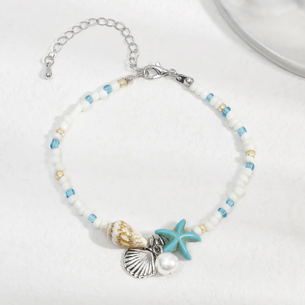 Bohemian Starfish Conch Shell Beaded Alloy Inlay Artificial Pearls Turquoise Women'S Bracelets