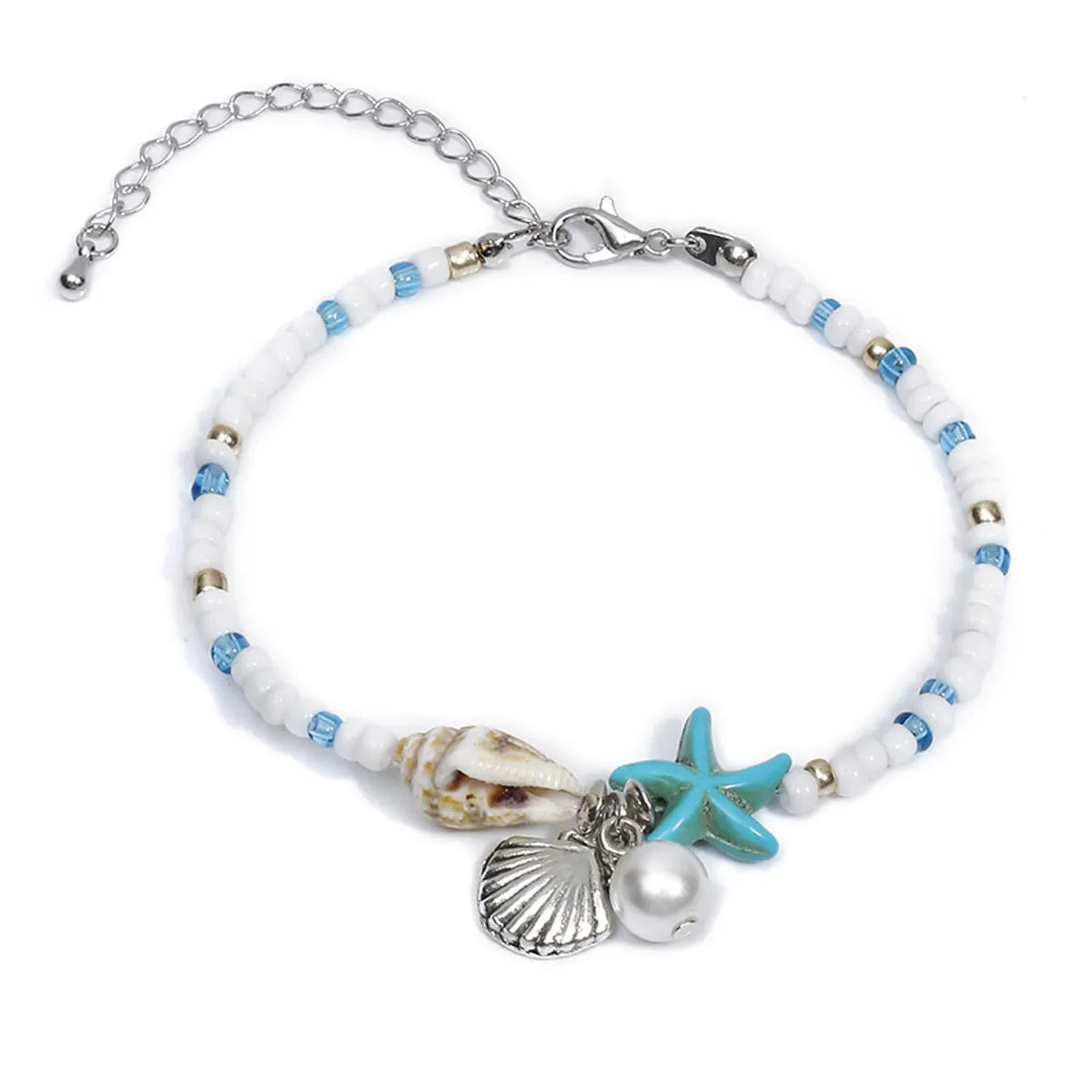 Bohemian Starfish Conch Shell Beaded Alloy Inlay Artificial Pearls Turquoise Women'S Bracelets