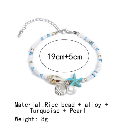 Bohemian Starfish Conch Shell Beaded Alloy Inlay Artificial Pearls Turquoise Women'S Bracelets