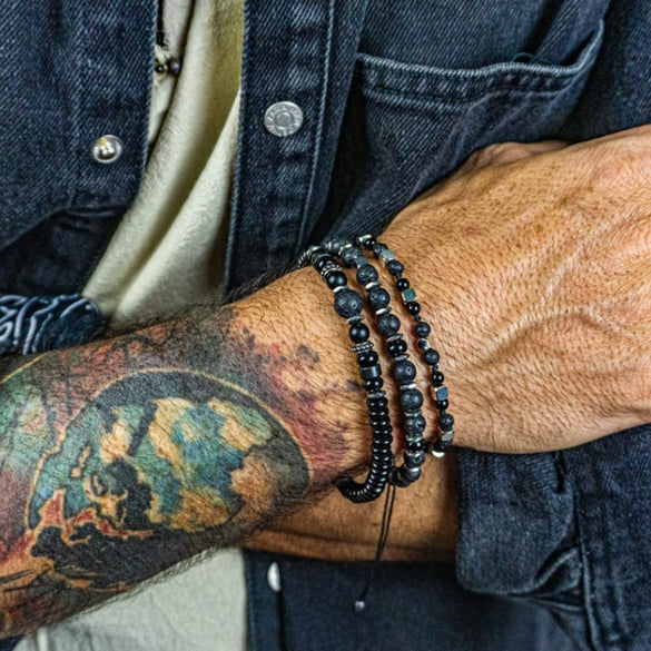 Bohemian Stone Wood Beads Geometric Stretch Bracelet Unisex Manual Design