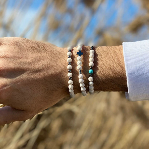 Bohemian Stone Wood Beads Geometric Stretch Bracelet Unisex Manual Design